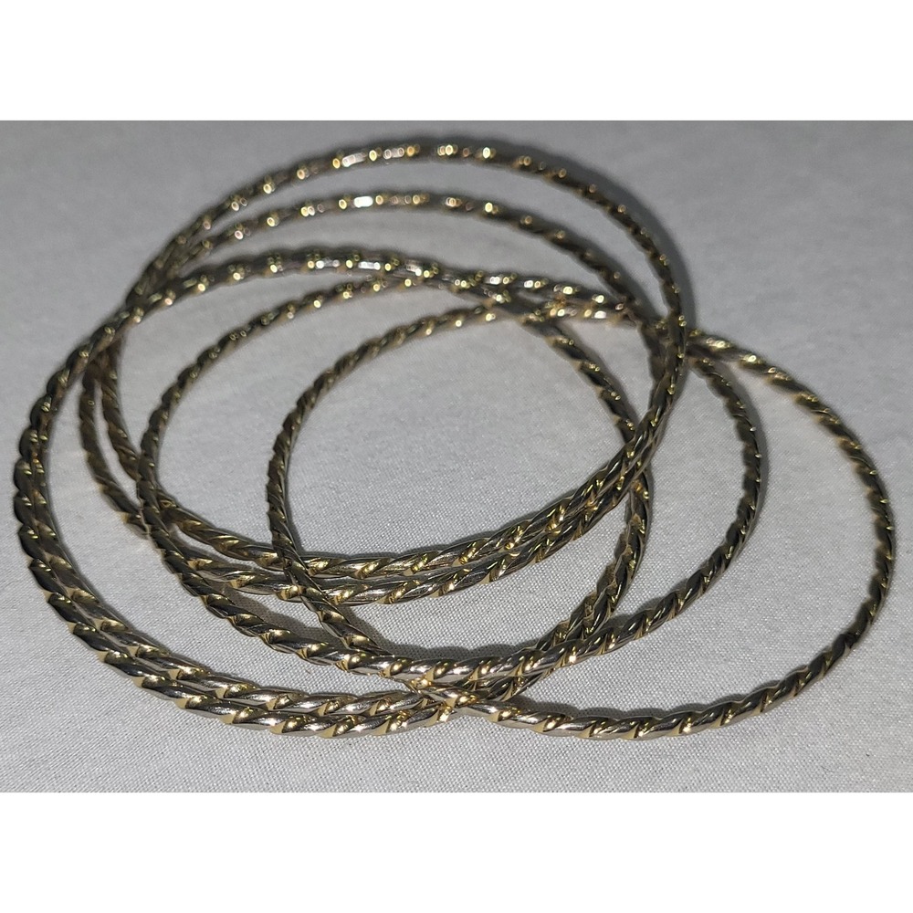 Vintage Bangle Bracelet Set Women Gold Silver Two Tone Twisted 6pc Rope Look‎